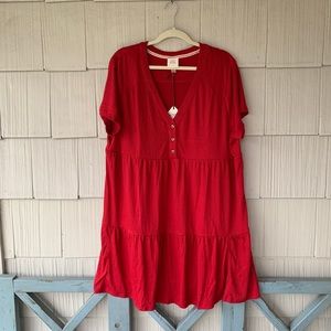 NWT Knox Rose Red Tiered Sundress Dress, 1X
